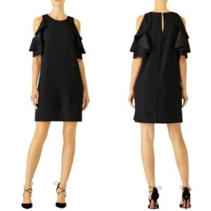 Kate spade black ruffle sleeve cold shoulder formal dress pearl button xs